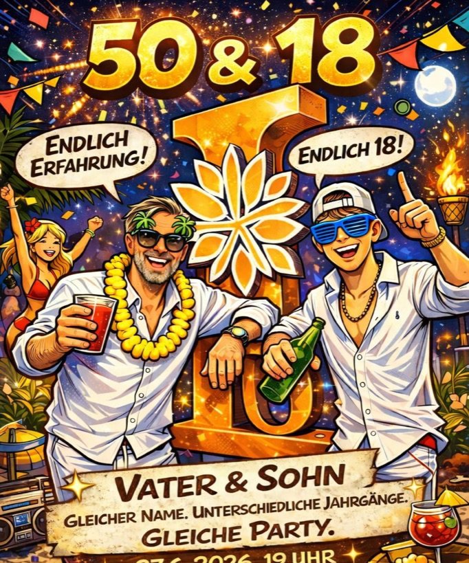 50 & 18 — Vater & Sohn — Einladung